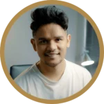 Smiling person in a circular frame